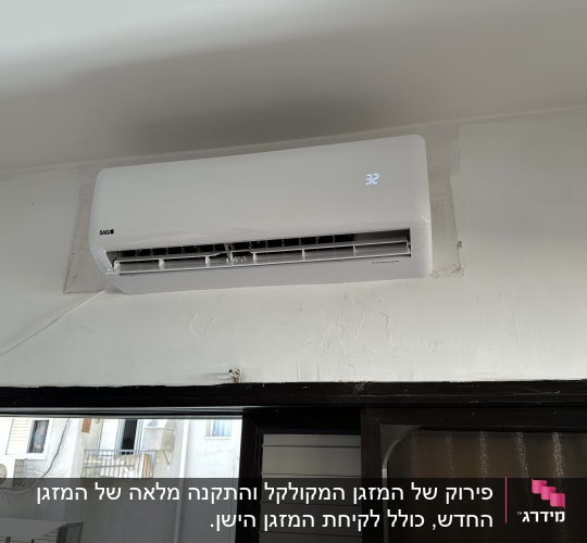 מזגן מותקן על קיר פנימי עם תצוגת טמפרטורה